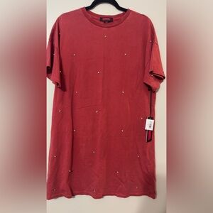 Rock&Roll Denim Boutique Rhinestone Studed Tshirt Dress Burgundy Size Medium NWT